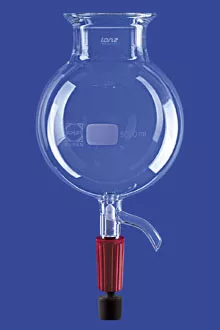  Reaktor, gömb alakú, elszívó szelep, DN 150,10.000 ml, külső átmérő 280mm, magasság kb. 435 mm, szelep 20 mm, DURAN csőből