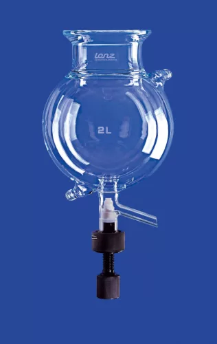Reaktor, gömb alakú, term. köpeny és kihúzószelep, DN60, 1.000 ml, külső/belső átmérő 165/131 mm, magasság kb. 315 mm, 2 csatlakozó 