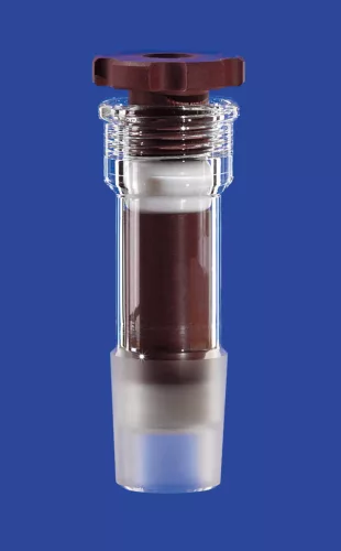 Keverőcsapágy dinamikus kettős tömítéssel, Csiszolat kúp NS 45/40, tengely átmérő 10 mm, záró boroszilikát üveg 3.3, tömítés PTFE