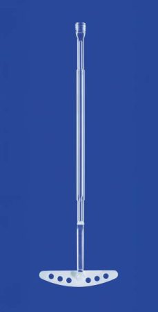 Keverő PTFE pengével és menetes csatlakozó val.GL10, kalibrált üvegcsőből,100ml-es lombikhoz,csatlakozó NS29/32,tengely 10mm,hossz 55x17